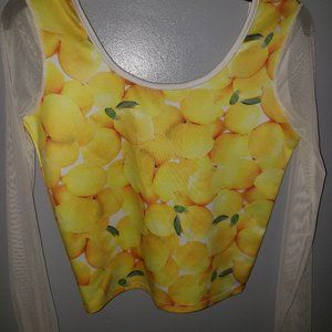 Yellow Long Sleeve Mesh Crop Top